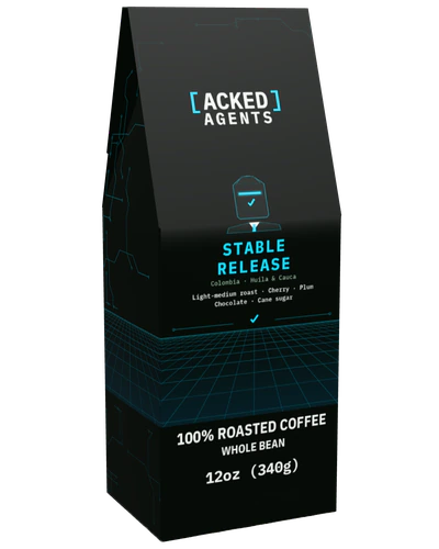 Acked Agents Stable Release 12 oz coffee box, front